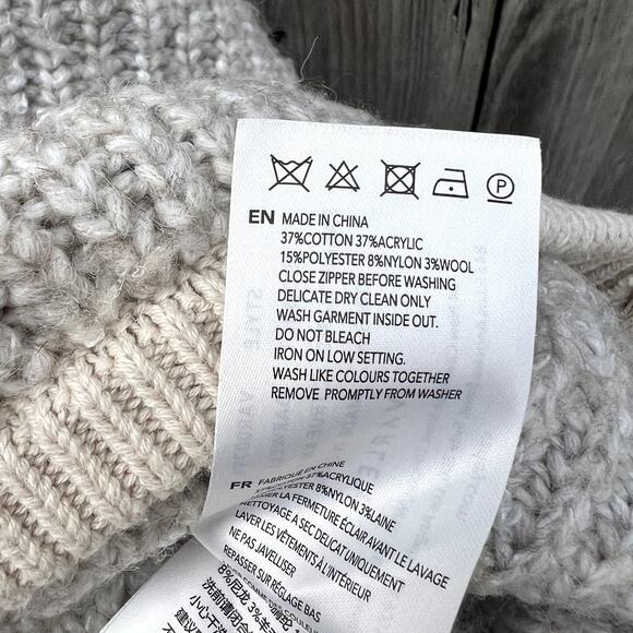 Varley | Darwell Two-Tone Oversized Mock Neck Chunky Knit Sweater Cashew Size M - Picture 8 of 11